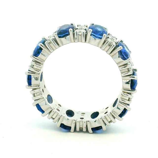 18k White Gold Thai Sapphire and Diamond Eternity Band, Size 6.5 For Sale - Image 11 of 14