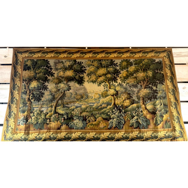 Monumental French Aubusson-Style Verdure Tapestry by Les Tapisseries d’Halluin, Mid-20th Century This impressive panoramic...