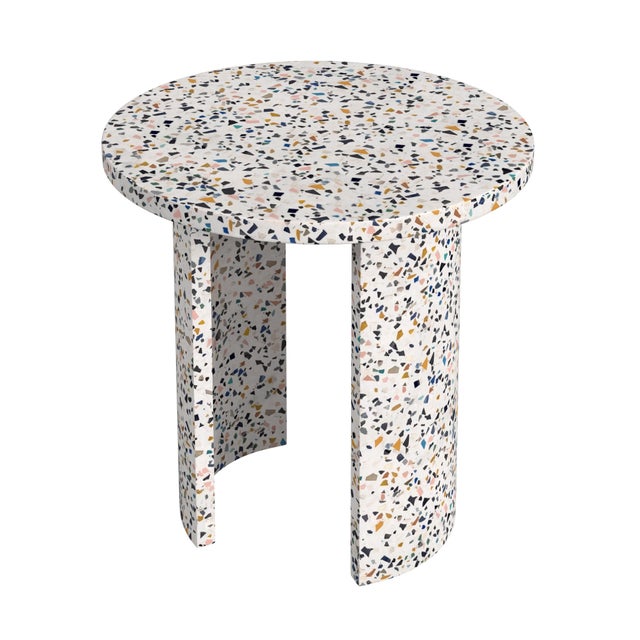 Plastic Siesta Outdoor 19.25 in. W Round Terrazzo Marble Side Table, White Terrazzo For Sale - Image 7 of 7