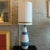 Large, Mid-Century Modern, art pottery, table lamp by Aldo Londi for Bitossi features a banded "Rimini Blue" ceramic orb...