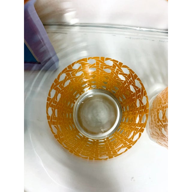 Vintage Libbey Glass tumblers in the rare cane pattern Woven, rattan style enamel covers the bottom and rim Price is for...