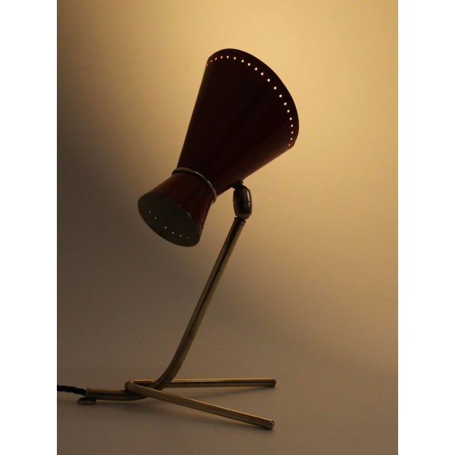 Vintage French Red Diabolo Cocotte Table or Wall Lamp with Tripod Base, 1950s For Sale - Image 4 of 11