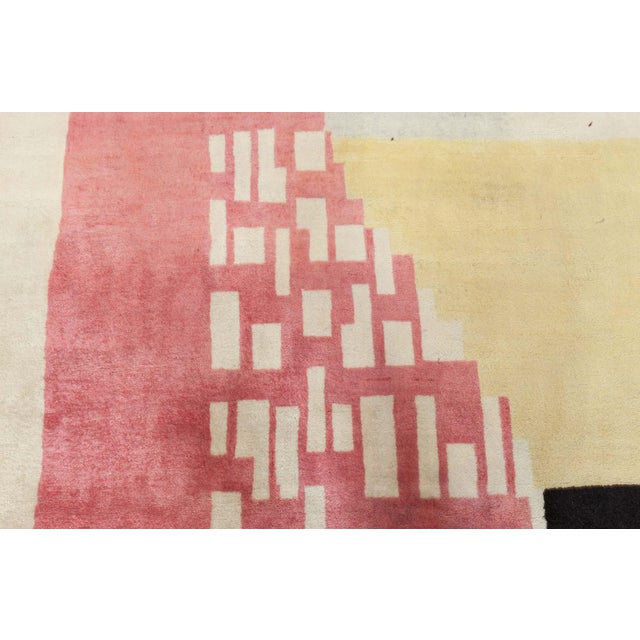 Modern Art Deco style rug by Doris Leslie Blau. Color: beige, black, pink, violet, yellow. This Art Deco rug draws largely...