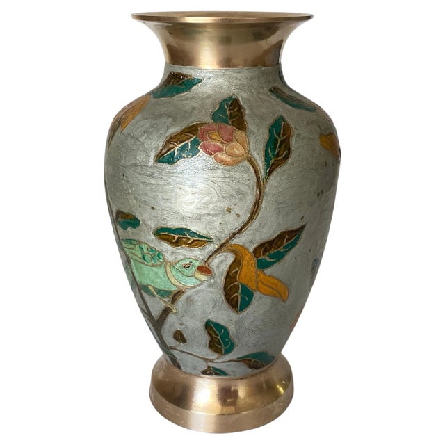 20th Century Art Deco Cloisoné Vase with Colored Flowers Pattern, France, 1940s For Sale - Image 10 of 10