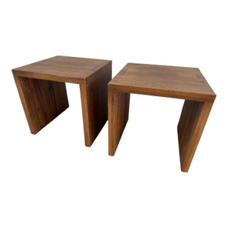 Restoration Hardware Modern Oak Side Tables (Pair) For Sale
