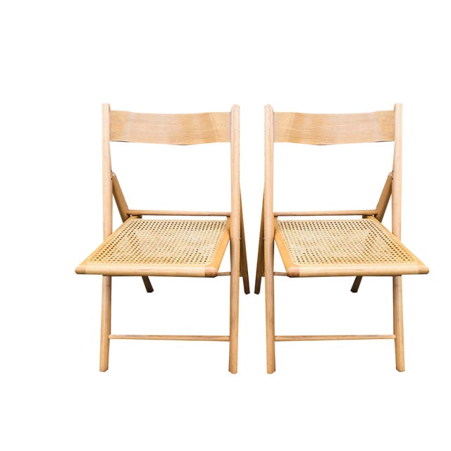 Set of Vintage Cane & Rattan Habitat Folding Chairs, 1980s For Sale
