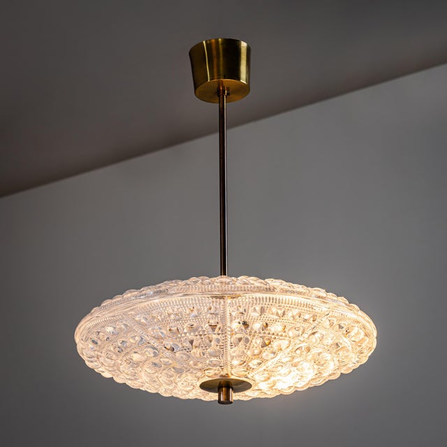 Transparent 1960s Pendant Lights in Orrefors Crystal and Brass, Attributed to Carl Fagerlund for Lyfa - a Pair For Sale - Image 8 of 8
