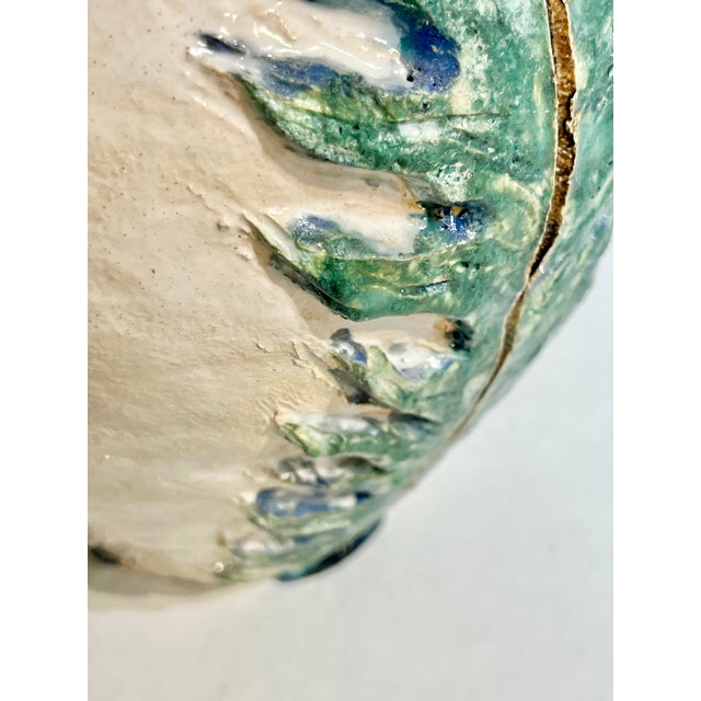 Vintage Italian Earthenware Vase With Stylized Peacock Feather Design For Sale - Image 11 of 13