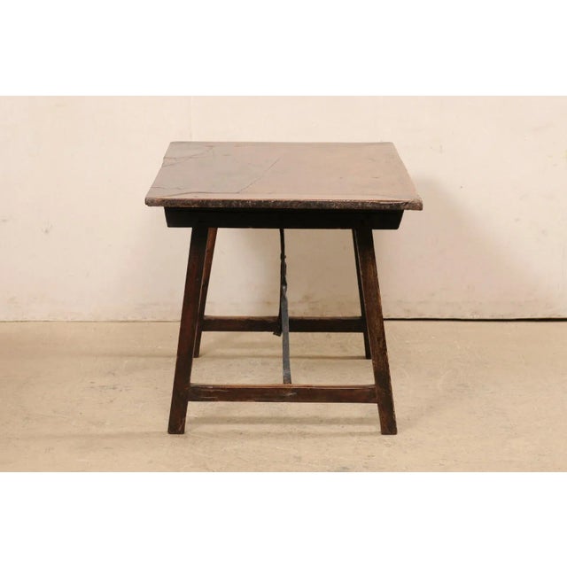 18th C. Italian Walnut Trestle Leg & Iron Stretcher Table 'Or Desk' For Sale - Image 9 of 12