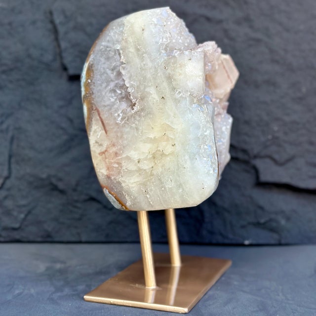 Natural Quartz Crystal Sculpture on Golden Metal Stand For Sale - Image 6 of 12