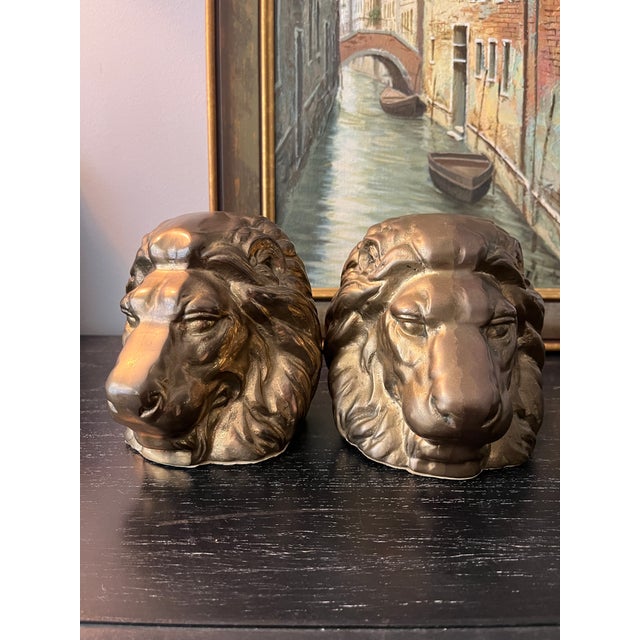 Brass Mid-20th Century Brass Lion Bookends For Sale - Image 8 of 8