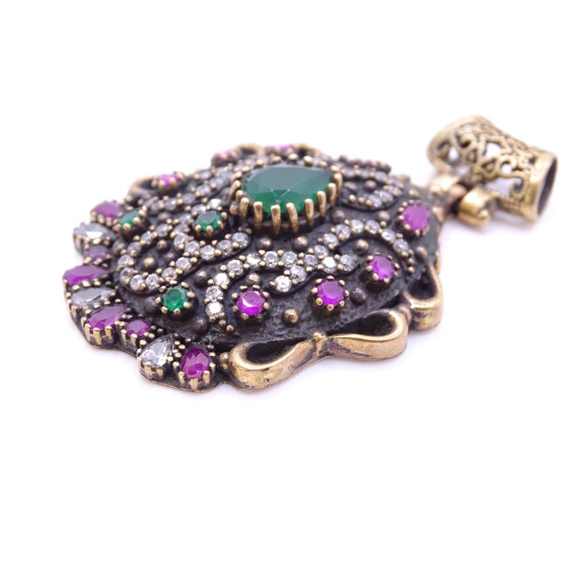 Ottoman 925 Sterling Silver Pendant in Cubic Zirconia, Emerald Root and Ruby R​root, 2000s, Italy For Sale - Image 18 of 18