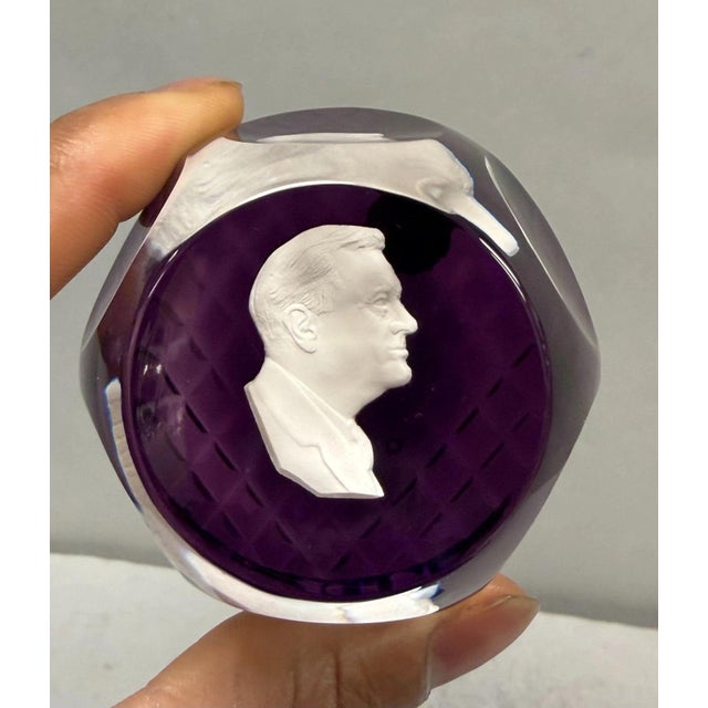 Vintage 1970s, New old stock, Cristal D'Albret France Limited Edition (only 2000 made) Franklin D Roosevelt Sulphide Glass...