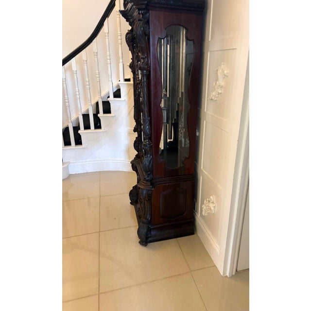 Antique Carved Mahogany 9-Tube Chiming Longcase Clock, 1880 For Sale - Image 12 of 18