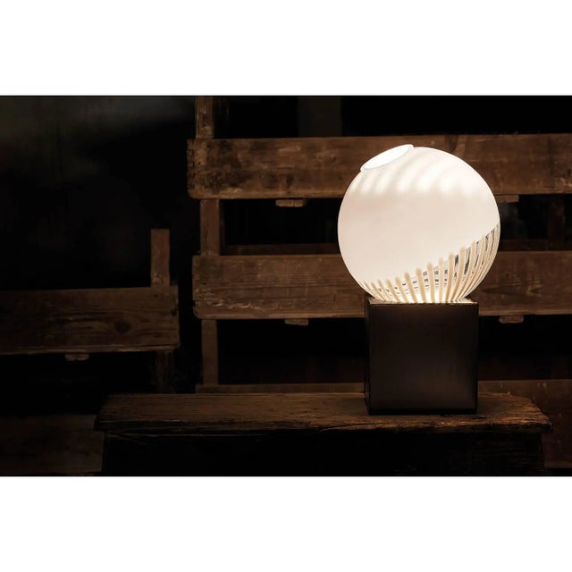 Modern Satin Carlo Moretti Contemporary Murano Glass With Wood Base Table Lamp For Sale - Image 3 of 3