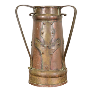 Stickley Brothers Antique Arts & Crafts Three-Handled Large Copper and Brass Vase