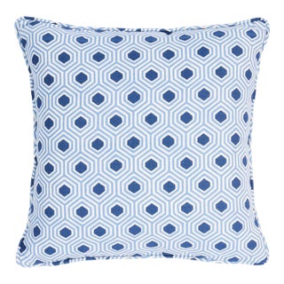 Schumacher Otis Hand Print 16" Pillow in Blue For Sale