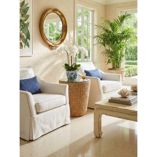 Handcrafted Woven Seagrass Drum Side Table With Glass Top For Sale - Image 12 of 12