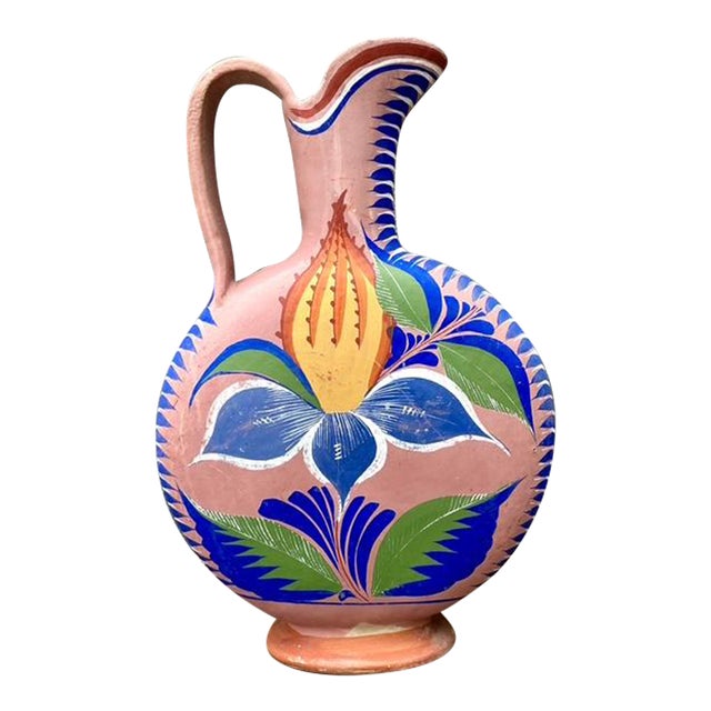 Vintage Mexican Hand Painted Pitcher For Sale