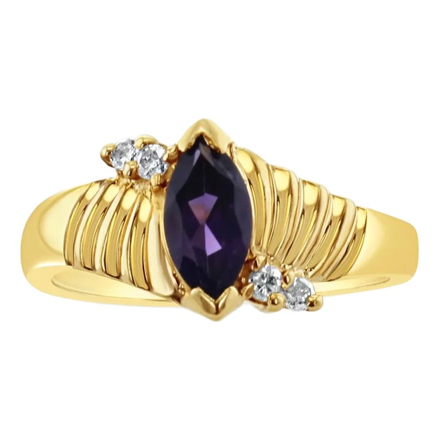Marquise Amethyst Gold Ring 14k Yellow Gold, Size 6 For Sale