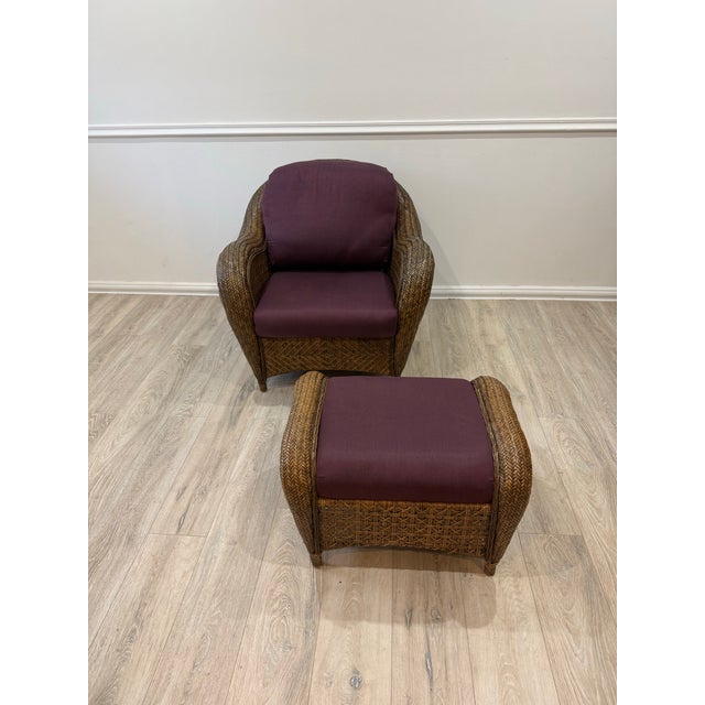 Wood French Vintage Wicker Armchair With Ottoman by Chez Pluie For Sale - Image 7 of 12