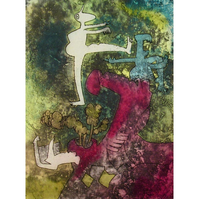 This artwork titled "Centre Noeuds" plate #5, 1974, is an original color etching with aquatint on Japan nacre paper by...