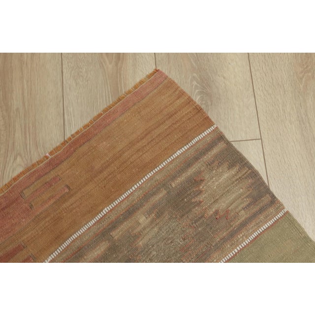 Textile 1950s Turkish Very Old Pale Color Hand Knotted Kilim Runner Rug For Sale - Image 7 of 13