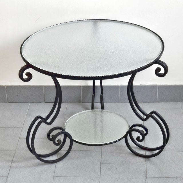 Vintage Side Table in Black Metal and Frosted Glass, 1950s For Sale - Image 11 of 11