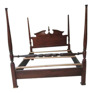 Vintage Early American Colonial Wood Four Poster Queen Bed