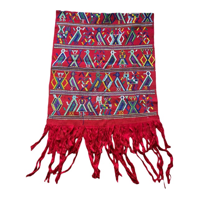 Vintage Hand-Embroidered Guatemalan Textile Throw For Sale