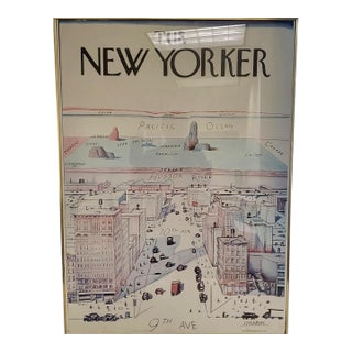 Original 1976 Saul Steinberg "The New Yorker" Framed Poster - 1st Edition For Sale