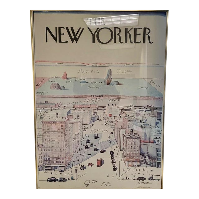 Original 1976 Saul Steinberg "The New Yorker" Framed Poster - 1st Edition For Sale