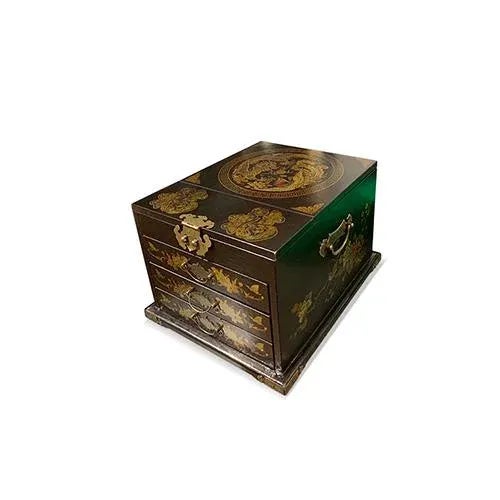 Contemporary Asian 3 Drawers Black Painted Jewelry Box For Sale - Image 4 of 7