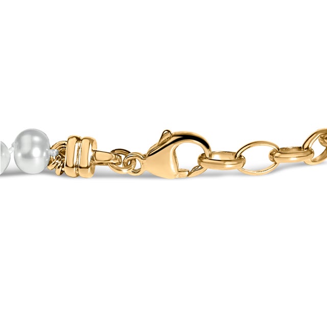 Contemporary 18K Yellow Gold Vermeil Cultured Pearl Station Link Bracelet For Sale - Image 3 of 4