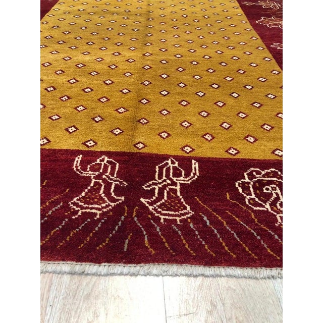 6x9 Yellow Hand-Knotted Wool Floral Border Classic Traditional Modern Carpet Rug For Sale - Image 4 of 7