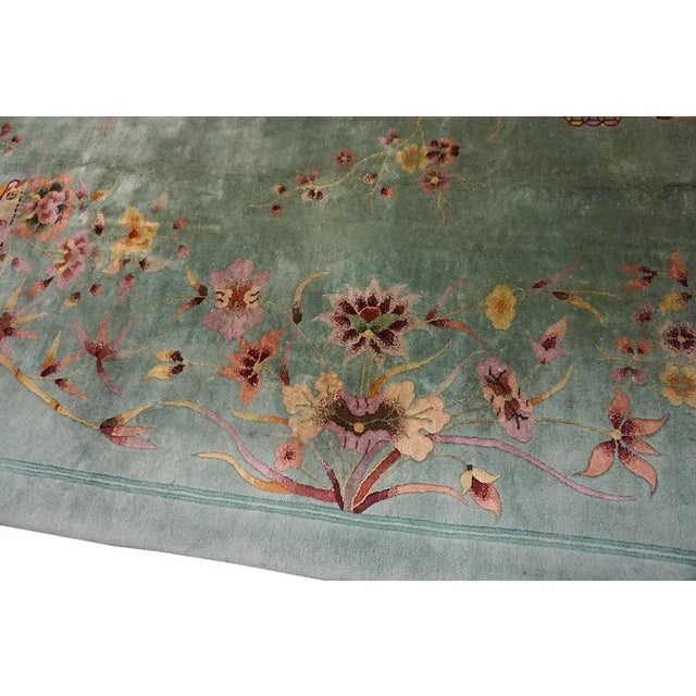 Mint 1920s Green Vase Floral Antique Chinese Art Deco Carpet 8'6" X 11'4" Knotted Wool Rug For Sale - Image 8 of 15