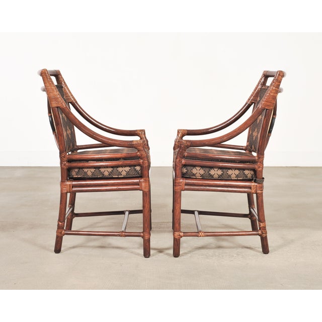 Brown Set of Four McGuire Rattan Target Upholstered Dining Armchairs For Sale - Image 8 of 18