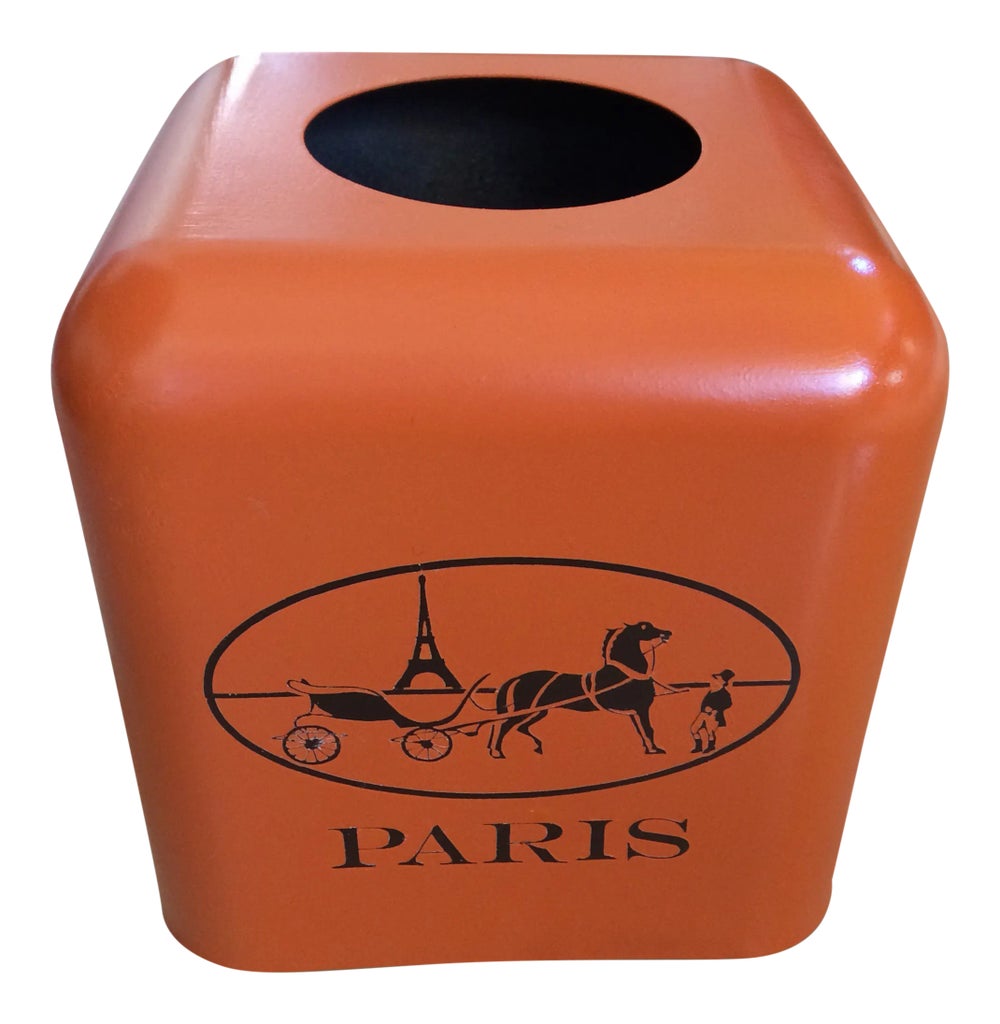 French Hermès Inspired Orange Paris Equestrian Tissue Holder  display picture 1