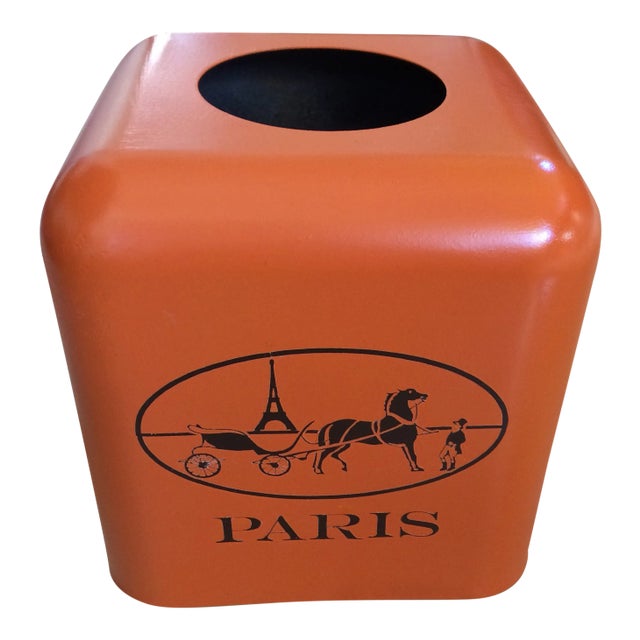 French Hermès Inspired Orange Paris Equestrian Tissue Holder For Sale