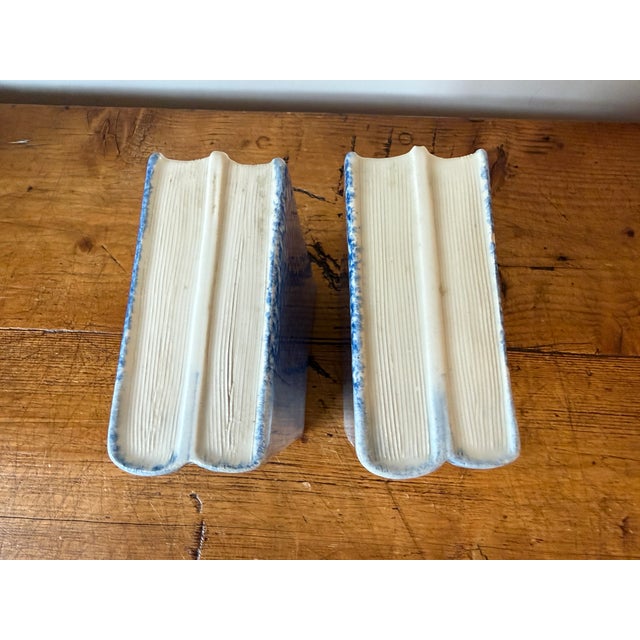 Pair of Faux Book Themed Book Ends, Blue & White Hand Painted Ceramic, Heavy For Sale In Portland, OR - Image 6 of 8