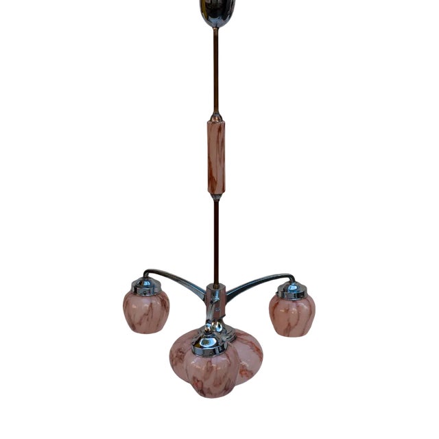 Art Deco Pink Chandelier For Sale