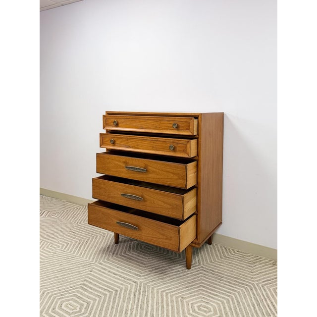 Vintage Heritage Tallboy Dresser Brutalist Brass Pulls Mid-Century Modern For Sale - Image 9 of 12