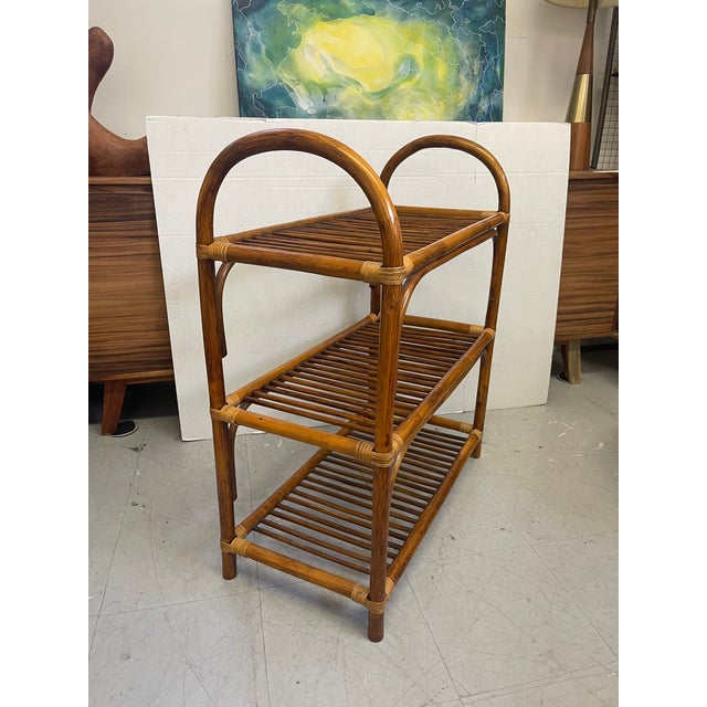 Vintage Mid Century Modern Style 1970s Three Tier Bamboo Rattan Shelf ...