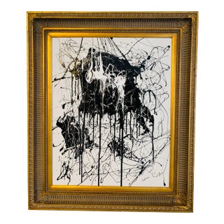 Abstract Black and White Expressionist Painting by Arlene Carr For Sale