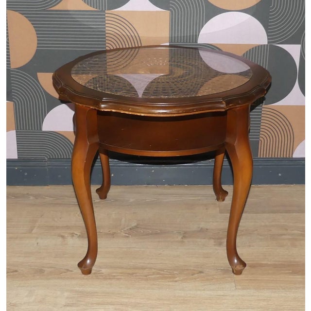Chippendale Round Side Table with Shelf Wicker and Glass by Ilse Möbel, 1960s For Sale - Image 12 of 15