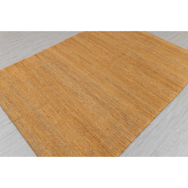 Gold Solid Handwoven Premium Natural Jute Yarn Flatweave Rug 5x7 Ft. For Sale - Image 6 of 12