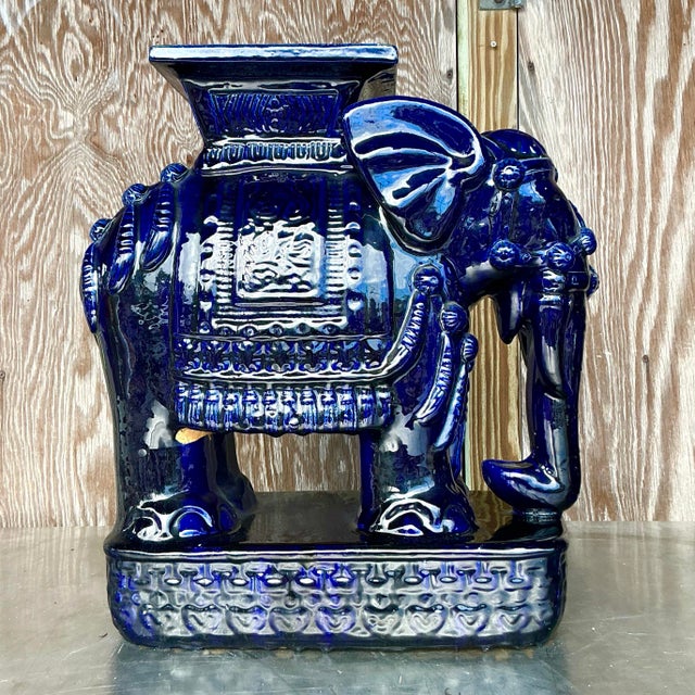 Vintage Regency Glazed Ceramic Elephant Low Stools - a Pair - 2450 For Sale - Image 4 of 9