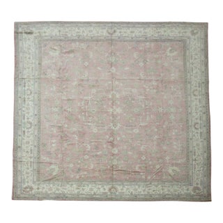 Pink Square Antique Turkish Oushak Square Rug For Sale