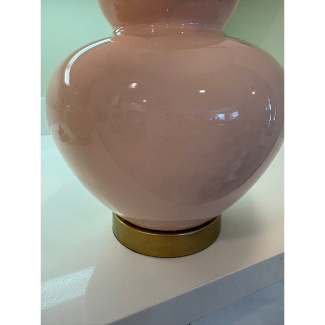 Lillian August Blush Double Gourd Table Lamps With Pleated Floral Shades - A Pair For Sale - Image 9 of 9