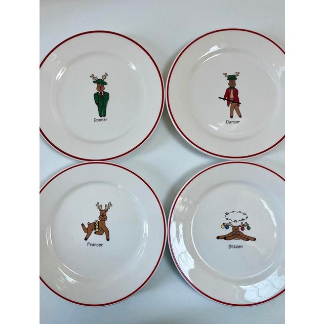 1980s Whimsical Christmas Holiday Reindeer Dinnerware Plates - Set of 8 For Sale - Image 11 of 11
